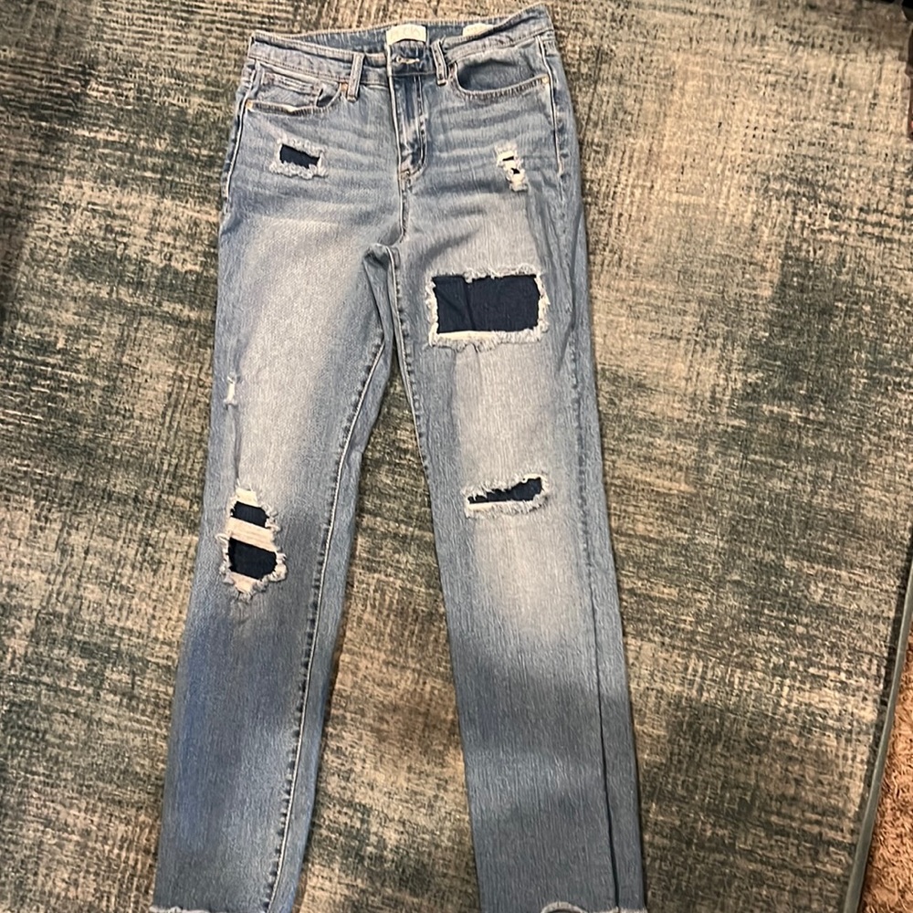 Distressed patched Jean pants